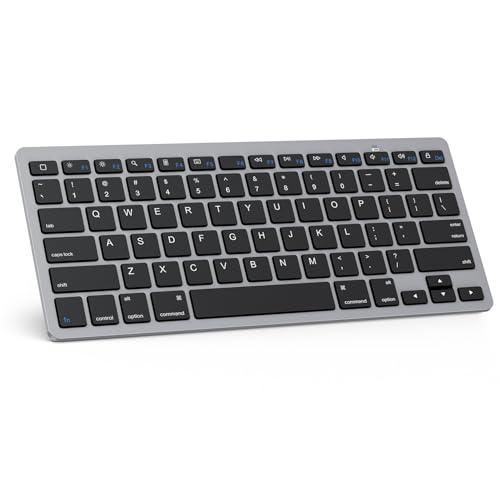 Image of OMOTON Ultra-Slim Bluetooth Keyboard for iPad 11th /10th /9th /8th /7th, iPad Pro /Air /Mini and iPhone Series, Wireless iOS Keyboard with 12 Multimedia Keys for Office, Home, Travel, School, Black Grey