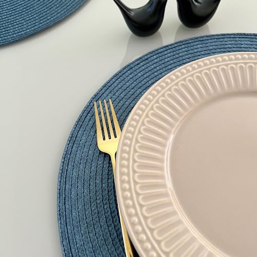 Jogo 4 Pçs Lugar Americano Sousplat Toalha De Mesa Redondo 38cm (Azul)