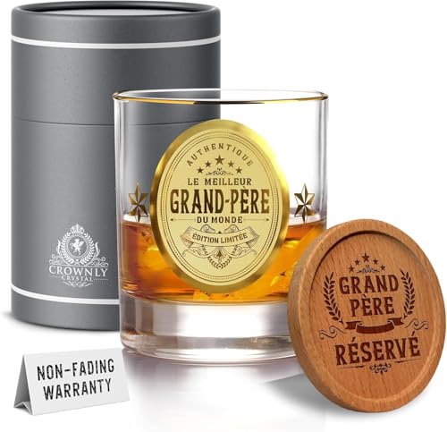 CROWNLY CRYSTAL - CROWNLY CRYSTAL® Cadeau Personnalisé Papy Grand-Père Fête des Pères Anniversaire Homme Verre à Whisky Original - -23%
