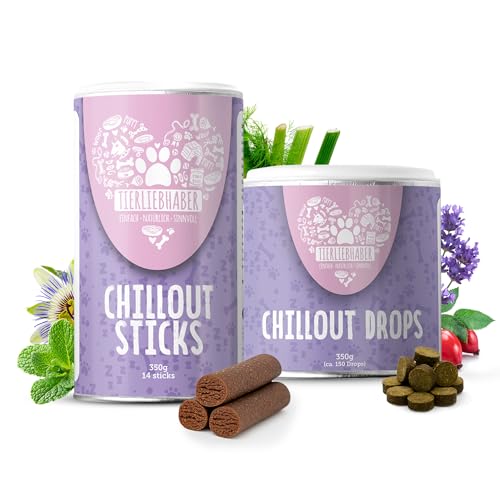 TIERLIEBHABER - Chillout Bundle mit Chillout Drops 350 g & Chillout Sticks 350 g – Sanfte Beruhigungshilfe & Leckerlis Hund zur Unterstützung von Entspannung, Stressabbau & Gelassenheit - Anti Stress