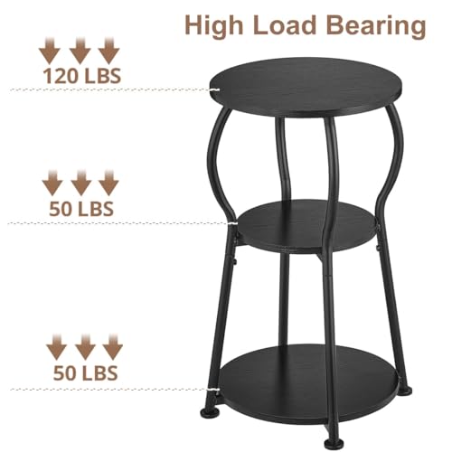 ZEXVIDA Runder Beistelltisch Vintage, 3-Stufiger Industrieller Couchtisch Klein mit Robustem Metallrahmen, Nachttisch Kleiner Tisch Runder Sofatisch für Wohnzimmer Schlafzimmer Balkon (Tintenschwarz) – Bild 6