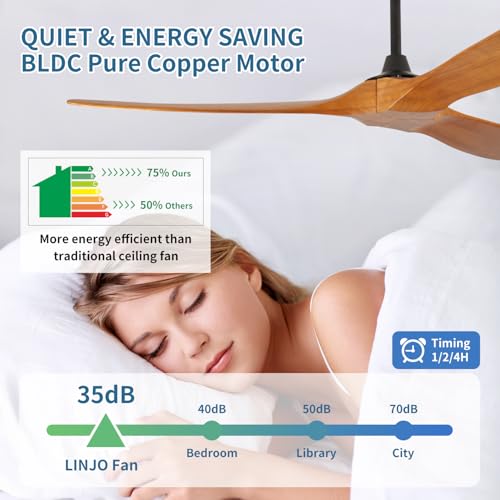60 Inch Ceiling Fan No Light Wood Ceiling Fans Without Lights and Remote by LINJO - Used condition - Image 3