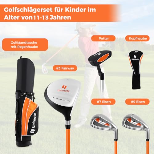 COSTWAY 5-częściowy zestaw kijów golfowych dla dzieci, dla osób praworęcznych, zestaw golfowy z 3 fairway, żelazny 7/9, putter, osłona przeciwdeszczowa i torba golfowa, zestawy kijów golfowych dla