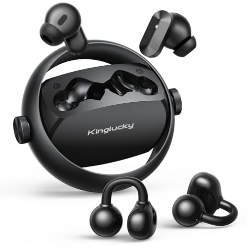 Kinglucky 2-in-1 Wireless Earbuds, Noise Cancelling in-Ear Earbuds & Open Ear Clip-On Earbuds Comfortable fit, Relay Power Swap Charging Up to 50H Bluetooth 5.4 Wireless Headphones Ear Buds, Black