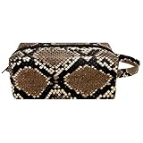 Leather Trousse à Maquillage Pochette à cosmétiques Trousse de Toilette pour Femme, Résumé de Motif de Fourrure de Serpent