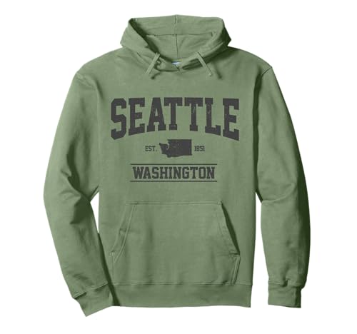 Seattle Washington Est. 1851 State Map Souvenir Gift Pullover Hoodie