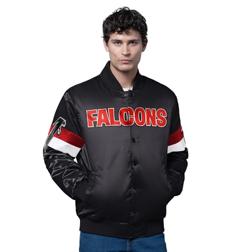STARTER Men's Black Atlanta Falcons Triple Option Satin Varsity Vintage Logo Full-Snap Jacket