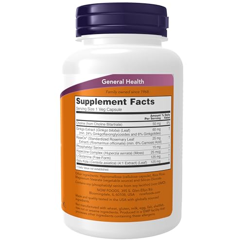 NOW Foods Supplements, Brain Elevate™, Featuring Ginkgo Biloba, RoseOx® and Phosphatidyl Serine, 120 Veg Capsules - Image 3