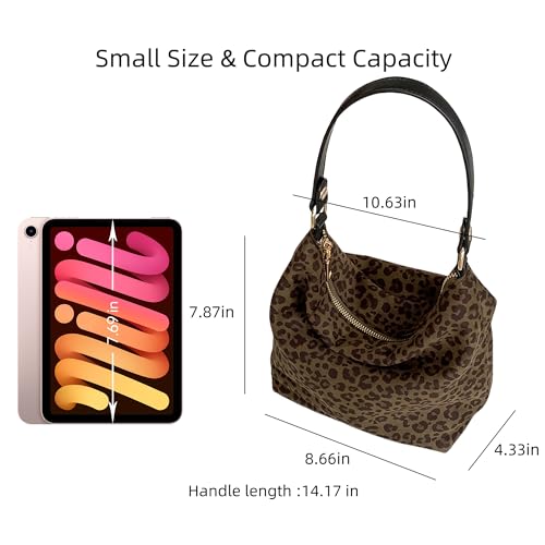 Image of Women's Faux Suede Lightweight Top Handle Crossbody Bag Leopard Print Purse Animal Small Handbag