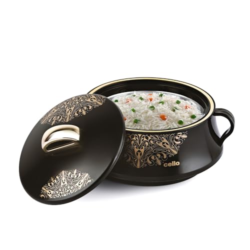 Image of CELLO Midas Casserole Hot Pot Box for Daily Use & Kitchen 1500 ml, Black | BPA Free Serving Inner Steel Insulated Food Grade Airtight Sturdy Handle Casseroles Case Set for Roti Chapati Rice Biryani