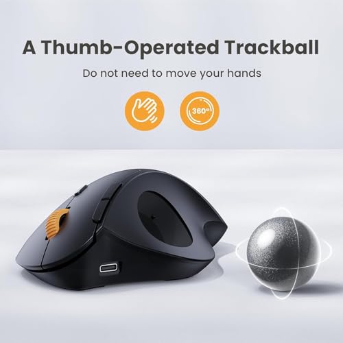Image of ProtoArc Wireless Trackball Mouse, EM04 Ergonomic Bluetooth Rollerball Mouse Rechargeable Computer Laptop Mouse, 3 Device Connection, Compatible with PC, iPad, Mac, Windows-Ash Grey Ball