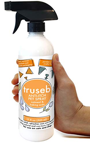 Truseb New All Natural Oatmeal Anti Itch Spray with Baking Soda for Dogs & Cats, Hypoallergenic Soothing Relief for Allergies, Dry, Itchy, Bitten or Irritated Damaged Skin, Reduces Odor, No Paraben Made in U.S.A