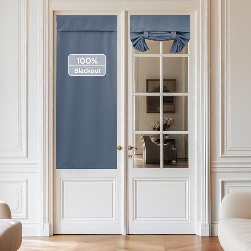 NICETOWN Stone Blue French Door Curtain 64 inches Long for Window Privacy