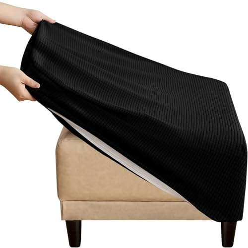 Housse de pouf carré noir 60cm en jacquard extensible - 2