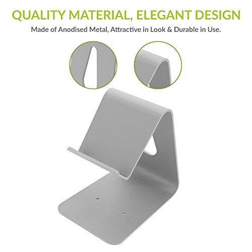 AirCase Tizum Z69 Anodized Aluminium Mobile Phone Stand Holder for All iPhone, Tablet & Smartphones (Silver) Tabletop