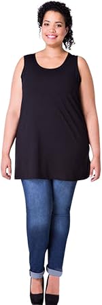 Womens Basic Tunic Tank Top Plus Size 20, Black