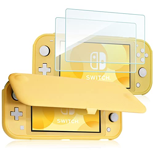 ProCase Funda Protectora para Nintendo Switch Lite con 2 Protectores de Pantalla Vidrio Templado, Estuche con Tapa Antiarañazos de Cubierta Suave y Delgada para Nintendo Switch Lite 2019 – Amarillo