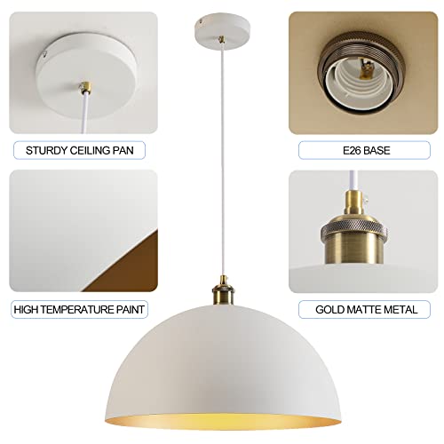 Vintage Pendant Light 17.72'' Farmhouse Pendant Lights Industrial Large Dome Chandelier White And Gold Finish Lighting Fixture Wire Length 78.74 '' For Kitchen Island, Bedroom, Dining Room, Hallway #TOP2