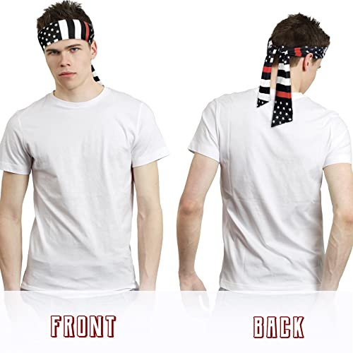 8 Pcs American Flag Bandana Headbands USA Head Tie Ninja Karate Sweatbands Adjustable Hair Wrap Bands for Men Kids Boys Workout Sports Tennis Basketball Running, Patriotic Labor Accessories