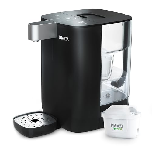 BRITA Cube Ambient & Hot Water Dispenser Black (4.0 L) various temperature and cup-size presets, ultimate safety with UV-C technology for bacteria-free water & integrated MAXTRA PRO filter