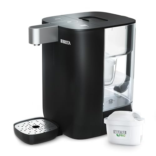 BRITA Cube Ambient & Hot Water Dispenser Black (4.0 L) various temperature and cup-size presets, ultimate safety with UV-C technology for bacteria-free water & integrated MAXTRA PRO filter