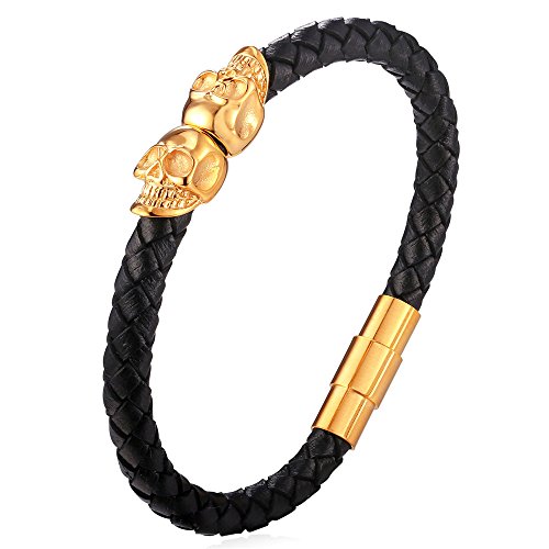 U7 Men Women 18K Gold Plated Surfer Biker Skull Skeleton Design Cuff Bracelet