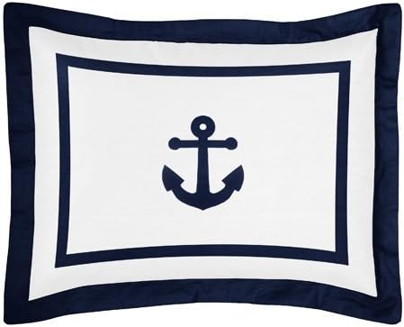 Sweet Jojo Designs Standard Pillow Sham for Navy and White Anchors Away Nautical Bedding , 20x26 Inch (Pack of 1)