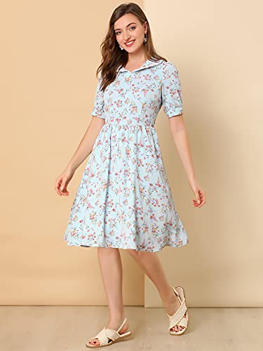 Image of Allegra K Women's Vintage Peter Pan Collar High Waist Flowy Midi Puff Sleeve Floral Dress