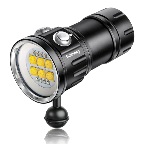 sursnong - Sursnong N24 7500 Lumens Lampe de plongée – Lampe vidéo sous-Marine Professionnelle avec CRI 90, lumière Blanche 6500 K, pour la plongée, la Photographie (étanchéité IP68, Profondeur 80m)