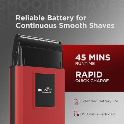 Image of Ikonic Professional Electric Shaver, Ultra Thin, Cordless, Rechargeable Men's Travel Razor for Face Care, Beard for Salon Professionals, Barbers and Salon-Like Shave at Home - RED