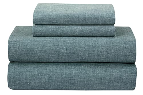 Royale Linen 300 Thread Count 100% Long Staple Combed Cotton Sheet Set - 4 Piece Bed Sheet 1 Fitted Sheet, 1 Flat Sheet, 2 Pillow Case - Breathable, Cool & Crisp Percale Sheet Set (Queen, Frost Blue) #TOP16