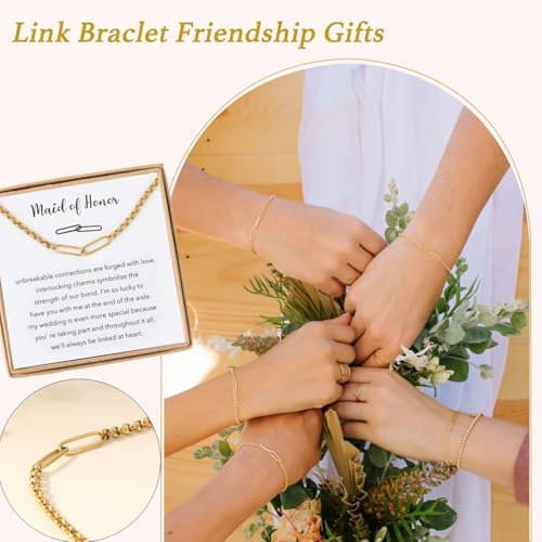 Stainless Steel Link Bracelets for Maid of Honor Bridesmaid, 18K Gold Plated Bracelet Friendship Couples Gifts for Bestie Best Friend3