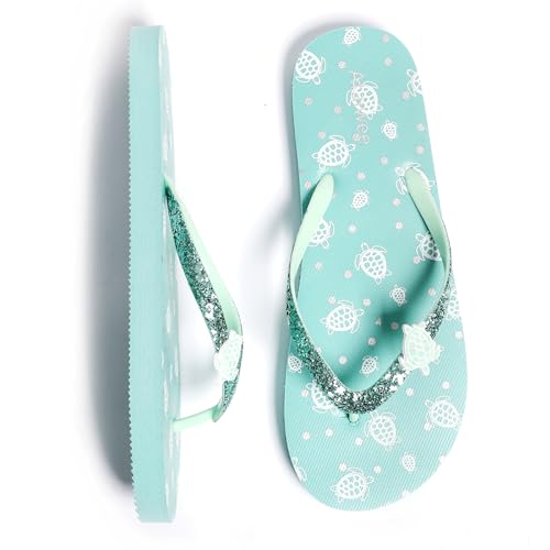 Ataiwee Mädchen Flip Flops - Kinder Strand Tier Obst Print Sommer Zehentrennung Flache Sandalen.(2002001,GN/HG,35 EU)