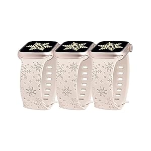 Wearlizer 3 Packs Snowflakes Engraved Bands Compatible with Apple Watch Band 41/40/38mm 45/44/42/49mm Women, Soft Silicone Sport Strap for Ultra/Ultra 2 Series 9 8 7 6 5 4 3 2 1 SE