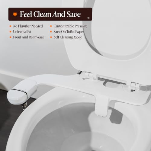 Angora Bidet Attachment for Toilet – Non-Electric Cold Water Bidet with Adjustable Pressure, Self-Cleaning Nozzle, Front & Rear Wash, Universal Fit, Easy Install, White