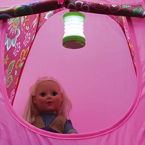 18 Inch Dolls Camping Tent Set And Accessories With 18 Inch Girl Doll Pop-Up Tent, Doll Sleeping Bag, Firewood, Toy Camping Food, And Light-Up Lantern, 15 Piece Doll Camping Set #TOP4