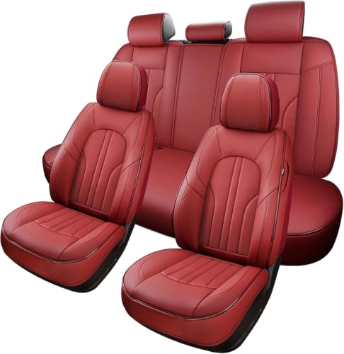 Image of Red Car Seat Covers,Leather Car Seat Cover, Waterproof Seat Covers Full Set