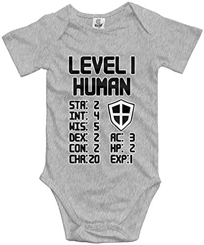 Image of Level 1 Human Cute Toddler Rompers Video Game Themed Baby Short Sleeve Bodysuit Gray