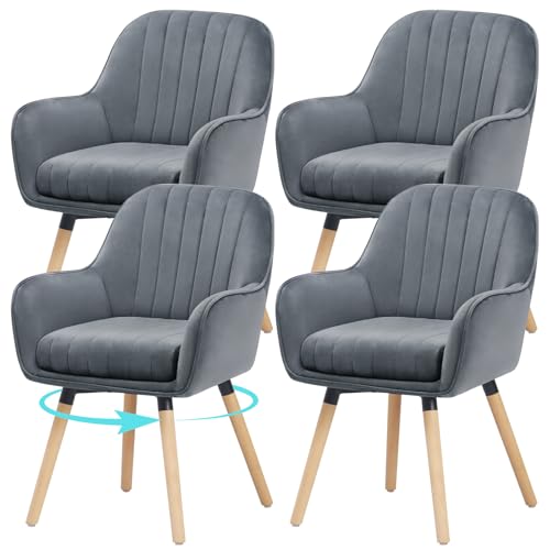 ELUCHANG Esszimmerstühle 4er Set, 360° Drehbar, 10cm Dicke Polsterung Stuhl mit Hohen Armlehnen, Grau Samt, bis 150 kg Belastbar, für Schlafzimmer Küche Wohnzimmer