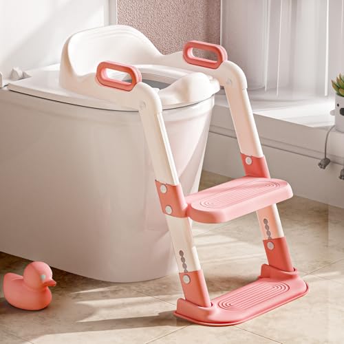 Image of Toddler Potty Training Toilet Seat - Accompanied by Potty Seats with Steps Ladder for Toddlers (Kids, Boys, Girls, Child, Baby), Foldable Potty Train Chair Adapter, and Must - Haves Step Stool