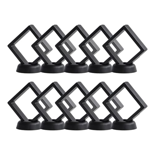Set of 10 Challenge Coin Display Frame, 3D Floating Case with Stand, Medallion Medal Specimen Military Coin Clear Box (Black) by HillSpring - Used condition - US$7.37