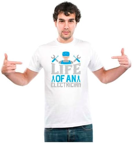 UDNAGUnisex Round Neck Graphic 'Electrician | Life of an Electrician' Polyester T-Shirt White [Size 2YrsOld/22in to 7XL/56in]