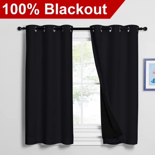 Image of NICETOWN Black Out Curtains 54 inches Length Set of 2, 2 Thick Layers Completely Blackout Window Treatment Thermal Insulated Lined Drapes for Basement Window (42 inches Width Each Panel)