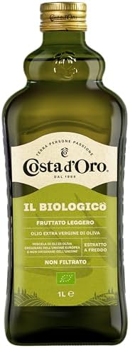 Costa d'Oro – Il Biologico 1L. Olio extravergine di oliva non filtrato, estratto a freddo, prodotto secondo i metodi della filiera biologica. Bottiglia da 1 litro.