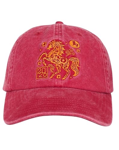 InnoBeta Chinese New Year 2026 Gifts Cap - Year of The Horse - Adjustable Vintage Washed Cotton Embroidered Hat - Deco for Lunar New Year - Red