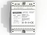 ALIMENT. DIN4 110-120VAC/12VAC-1.5A. Se emplea para alimentar los diferenes equipos de una instalación de Fermax. Construidos en material autoextinguible VO. Incluyen un juego de tapas para proteger los terminales de conexión.