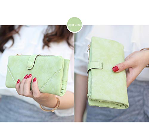 Women Vegan Leather Wallet Bifold Clutch Large Capacity Card Organizer Buckle Long Purse For Girls Candy Color (Light Green) … #TOP3