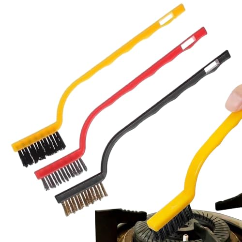 Cepillo de limpieza de estufas, cepillo de limpieza de encimeras, 3 unidades, cerdas duras antideslizantes con diseño de orificio para colgar, práctico cepillo de alambre de hierro/cobre/nailon