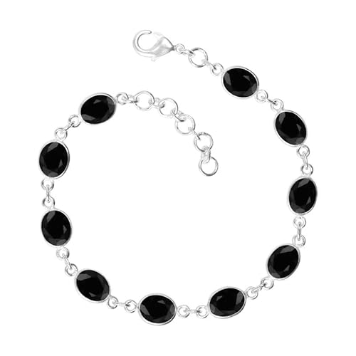 Black Onyx Stone Bracelet, Silver Overlay Adjustable Bracelet For Women, Bezel Cut Stone Bracelets, Link Bracelet, Handmade Jewelry, Gift For #TOP25