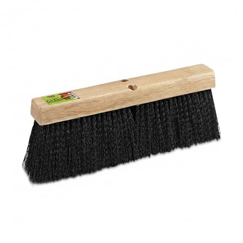 Image of Black Indoor Push Broom Head - Heavy Duty Hardwood Block - Polypropylene Bristles - Deck Scrub Brush - Two Threaded Handle Holes for Better Assist (12 inch)